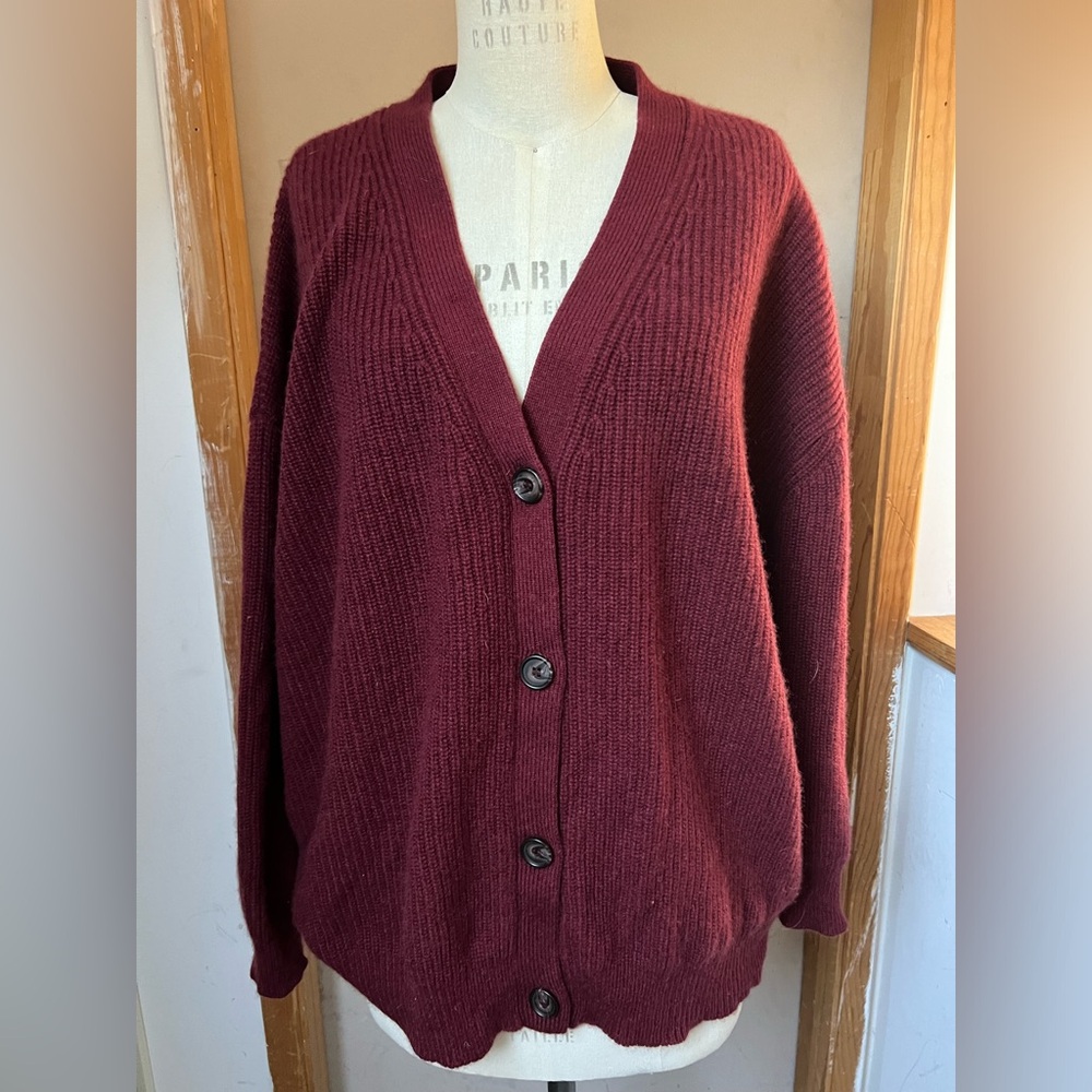 $475 Jenni Kayne Cashmere Cocoon Cardigan in Wine - Size L